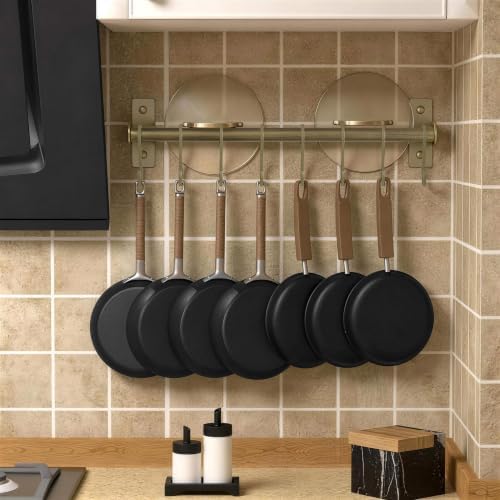 Dseap Kitchen Utensil Holder Hanger, Pot and Pan Rack wall mounted, Kitchen Rail with 8 Hooks for Hanging Cooking Utensils, Mugs, Spoons, Wall Mounted, Bronze New, Pack of 2 - Image 2