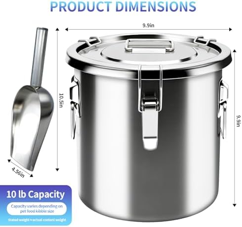 10 lb Stainless Steel Dog Food Storage Container, Airtight Metal Pet Food Storage Bin with Lid and Scoop, Large Dog Food Container for Dry Food, Keep Fresh, Easy to Clean - Image 2