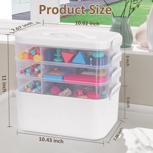Gifhomfix 4-Layer Plastic Craft Organizers and Storage Box with Removable Trays, Storage Containers with lids and Handle, Art Supply Storage Organizer for Organizing Bead, Sewing, Tool - Image 3