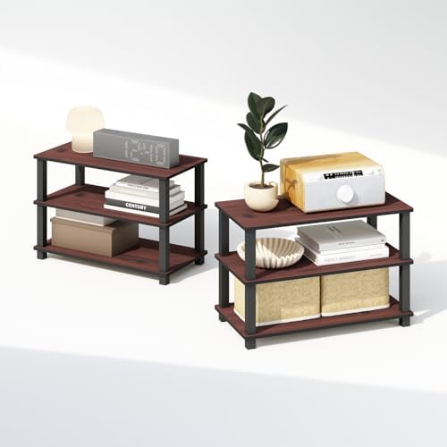 Furinno Turn-S-Tube Storage Shelves Set of 2, 3-Tier Stackable Standing Shelf, Open Corner Shelf, for Organization and Storage, Living Room, Garage, Home Office, Dark Cherry - Image 5