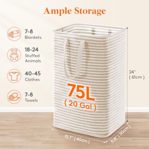 Lifewit 75L Large Laundry Baskets, Laundry Hampers Bags, 2 Pack, Beige - Image 2