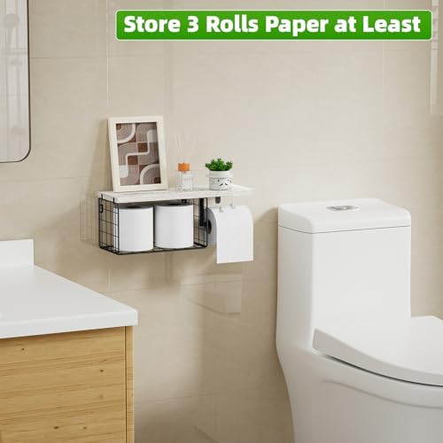 VITVITI Toilet Paper Holder with Shelf Wall Mounted Storage Vintage White - Image 3