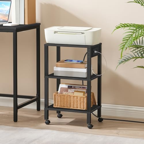 HOOBRO 3-Tier Printer Stand with Charging Station, Under Desk Printer Table, Printer Cart with Storage Shelves, Shelf for Small Spaces, for Home Office, Black BK63UPS01 - Image 4
