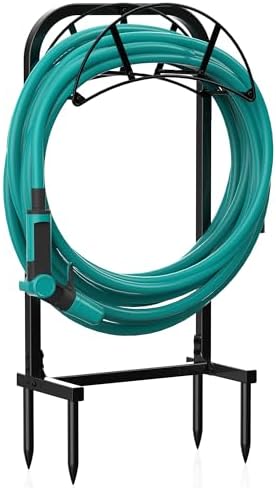 Meykwod Garden Hose Holder, Heavy Duty Water Hose Holder with 4 Spikes Holds 150ft Water Hose, Sturdy Freestanding Hose Stand Hose Hanger Hose Storage for Outside Yard Lawn (Metal, Black) by Unknown