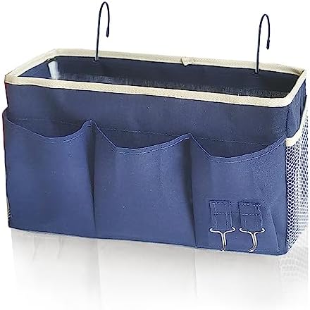 Bedside Caddy, Bedside Hanging Storage Organizer forBunk and Hospital Beds,College Dorm Bed，Can be Placed Glasses Books Mobile Phones(Navy Blue 1) by SMALIGOLA