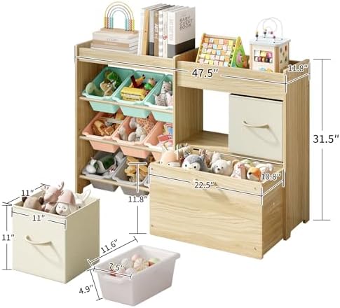 EXPERLAM Toy Organizer for Kids, 9 Color Bins, 2 Drawers, Toy Chest - Image 2