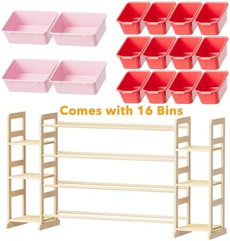 SpaceAid Toy Storage Organizer with 6 Shelves and 16 Bins, Toy Organizers Storage Bookshelf, Kids Bin Shelf Toys Box Bookcase for Bedroom Playroom Organization Room Decor, Red and Pink - Image 7