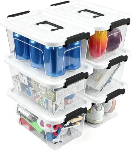 AREYZIN Plastic Storage Bins With Lids,6 Pack Storage Organizer Bins,7 Quart Stackable Storage container with Lid and Gray Handle Buckle Easy for Home Office Organization, with White Lids by AREYZIN