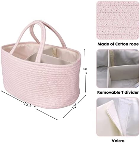 XUANGUO Large Pink Cotton Rope Baby Diaper Caddy Organizer Basket for Girls - Image 3