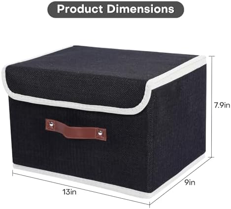 ANMINY Fabric Storage Box Bins with Lids, Black, 13"x9"x7.9" - Image 5
