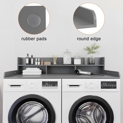 Washer Dryer Countertop with Shelf, 2-Tier Laundry Countertop Over Washer and Dryer, 54" x 27.55" Wooden Table for Folding Clothes for Laundry Room Organization and Storage (Gray) - Image 4