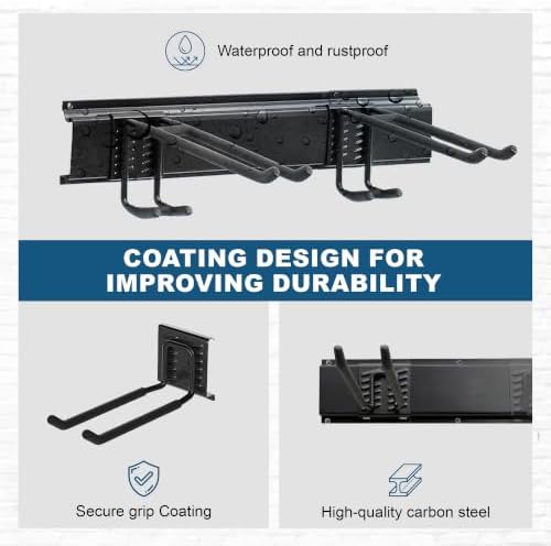 Garage Tool Organizer Wall Mount, 80 Inch Heavy Duty Garage Storage Rack, Up to 440 LB Capacity, 10 Adjustable Hooks & 5 Racks, Garden Tool Organizer for Shovels, Rakes & Brooms - Image 4