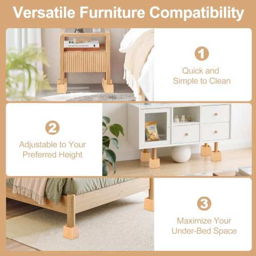 Wooden Bed Risers 4 Inch Heavy Duty, Support 2500 lbs, Nature - Image 6
