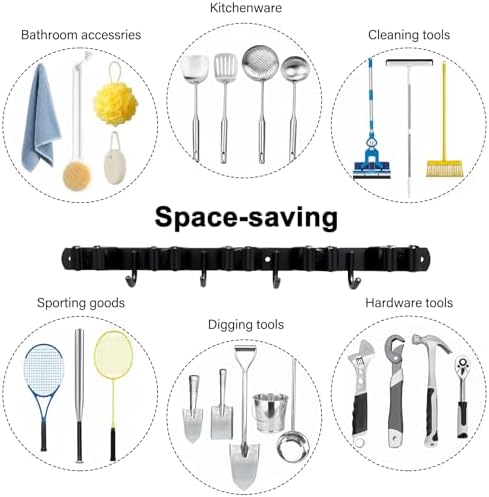 SUS304 5 Racks and 4 Hooks Mop and Broom Holder Wall Mount - Image 4
