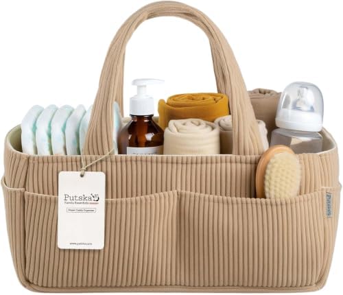 PUTSKA Baby Diaper Caddy Organizer, Nursery Basket (Brown, Corduroy) by Putska