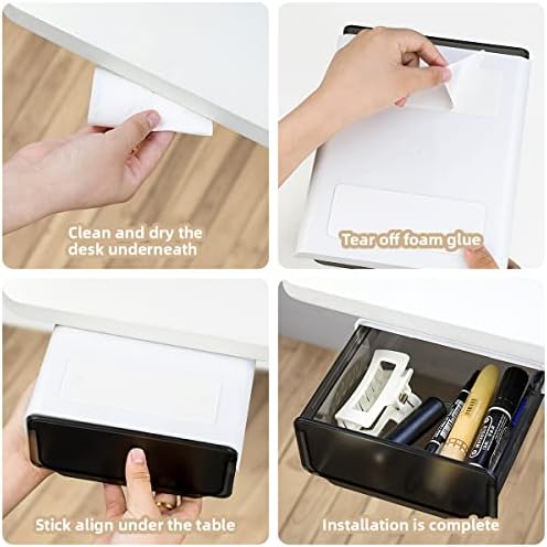yuntop 1 Pcs Under Desk Drawer, Under Table Hidden Organizer, Plastic Self-adhesive Slide out Under Desk Storage Drawer for Office Dresser Home School Stationery Kitchen (Black) - Image 5