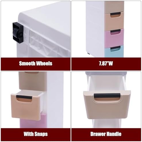 5 Drawers Slim Storage Cabinet,Rolling Narrow Cabinet with Drawer and Wheel,Multifunctional Floor Cabinet for Small Spaces Bathroom Kitchen Bedroom Living Room - Image 3