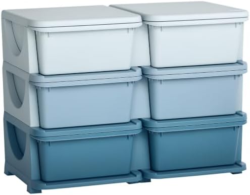 Qaba 6 Drawers Kids Storage Unit 3 Tier Toy Organizers Blue by Qaba