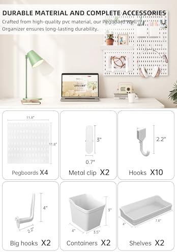 Wall Organizer Peg Board - Elevate And Declutter Your Gaming And Office - Create A Perfectly Structured Space(White) - Image 2