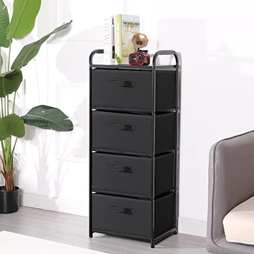 MAX Houser 4 Drawer Fabric Dresser Tall Storage Tower, Dresser Chest with Wood Top, Vertical Nightstand Side Organizer Unit with Metal Frame for Closets Bedroom Nursery Room Hallway(Black) - Image 6