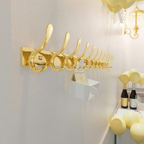SKOLOO Heavy Duty Wall Mounted Coat Rack - 6 Hooks, Stainless Steel, Sturdy Coat Hooks for Hanging Coats, Jacket, Clothes, Hat, Bright Gold - Image 5