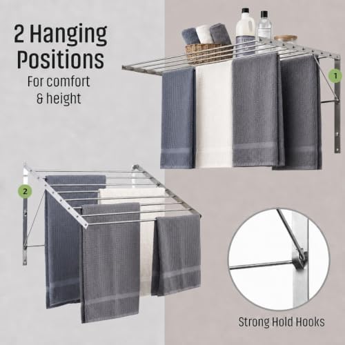 Smartsome Wall Mounted Clothes Drying Rack, 30" Wide - Image 6
