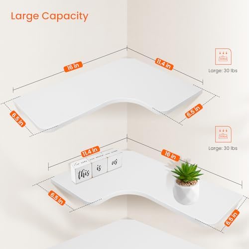 Homode Corner Floating Shelves, Set of 3 Corner Wall Shelves with Wire Hole, L-Shaped Wood Hanging Storage Shelf for Wall Decor, for Bathroom Kitchen Bedroom, White - Image 3