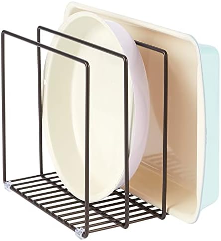 mDesign Steel Storage Tray Organizer Rack for Kitchen Cabinet - Divided Holder with 3 Slots for Skillets, Frying Pan, Pot Lids, Cutting Board, Baking Sheets - Concerto Collection - Bronze by mDesign