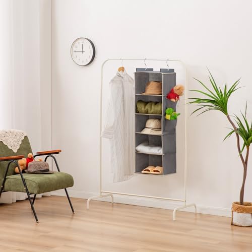 YOUDENOVA Hanging Closet Organizer and Storage for Clothes, 5-Shelf, Grey - Image 6