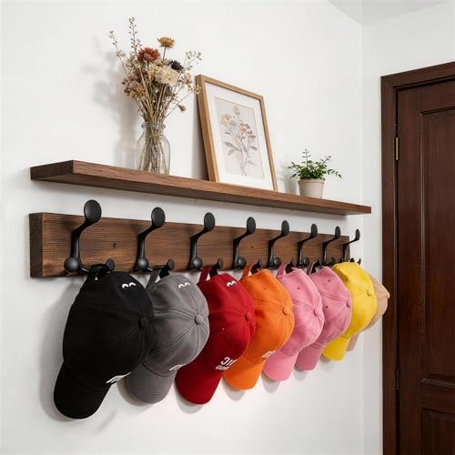 WEBI Coat Rack Wall Mount,43" Solid Wood Coat Hooks Wall Mounted Coat Hanger,16" Hole to Hole,Heavy Duty Hook Rack,8 Triple Hooks for Hanging Coats,Jacket,Hat,Backpack,Farmhouse,Brown - Image 4
