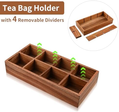 Acacia Wood Tea Bag Organizer with 8 Slots – Tea Bag Holder and Tea Organizer, Sugar Packet Storage for Countertops - Image 6