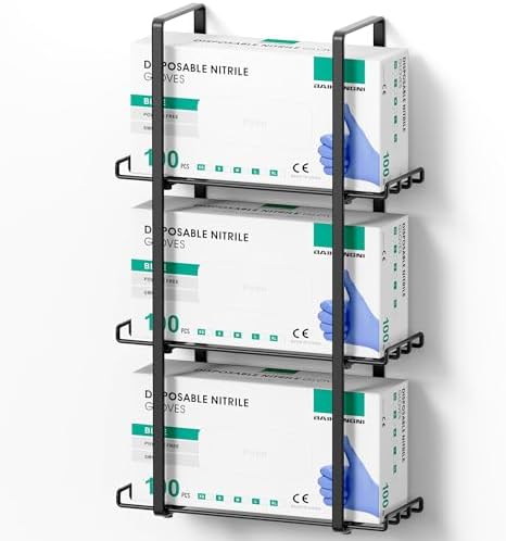Glove Holder Dispenser for Wall Mount Metal Disposable Latex Glove Box Holder for Home Office, Lab and Garage, Tissue Wire Rack Wall-Mounted for Kitchen Organizer Decor, Blak by Unknown