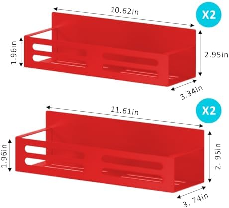 Magnetic Spice Rack for Refrigerator, Metal Spice Rack Organizer, Magnetic Shelf for Fridge 4Pack Red - Image 3