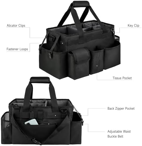 Cleaning Caddy Bag,Large Cleaning Supplies Organizer with Handle for Housekeepers, Black - Image 4
