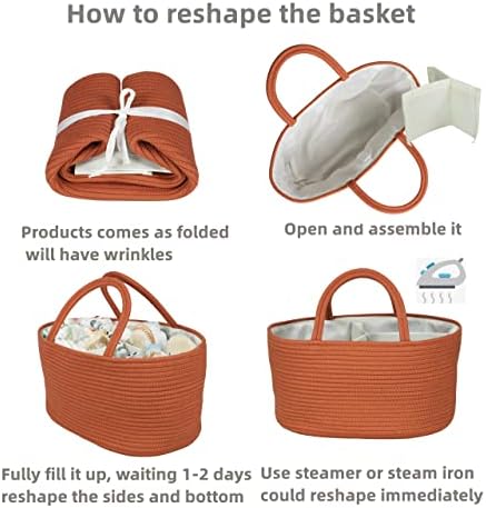 XUANGUO Large Cotton Rope Baby Diaper Caddy Organizer Basket Rust - Image 7