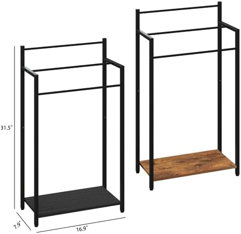 16.9" W Freestanding Towel Rack with Black Wood Shelf - Image 3