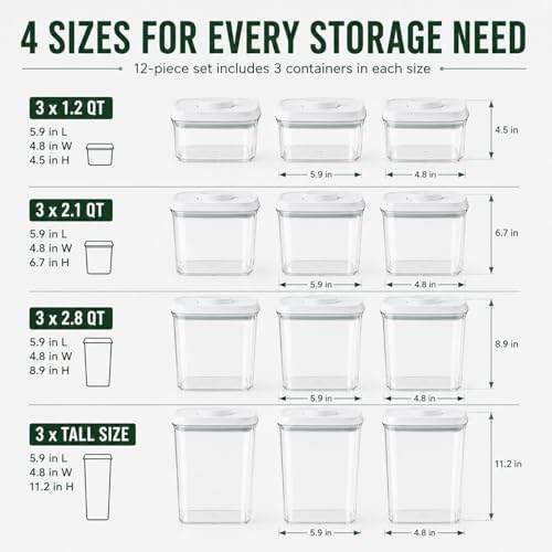 12 Pcs Pop Airtight Food Storage Containers with Lids Stackable Containers for Kitchen Pantry Organization Ideal for Cereal Snacks Flour Sugar Coffee and Spaghetti, 3.4Qt, 2.8Qt, 2.1Qt, 1.2Qt - Image 4