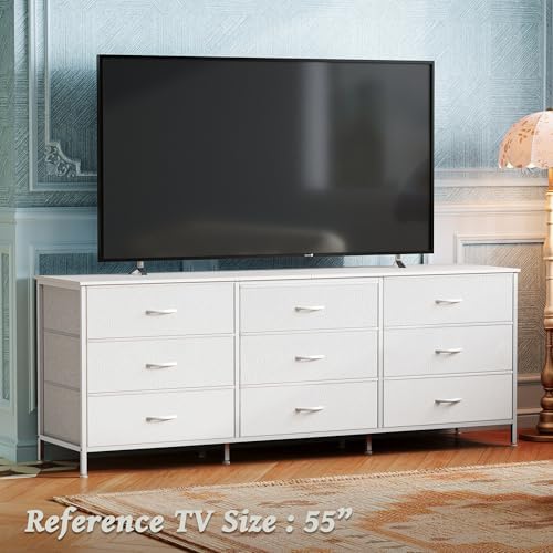 Huuger 63 Inch Dresser for Bedroom, Dresser for Closet with 9 Fabric Drawers, Large TV Stand for 55, 65, 70 Inch TV, Entertainment Center with Storage, Wide Long Chest of Drawers, White - Image 5