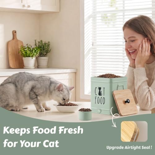 PERFNIQUE Cat Food Storage Container, Airtight Cat Treat Container with Bamboo Lid, Pet Food Storage for Kitchen Countertop, Treat Jars for Pets, Cat Food Container (Sage Green, with Spoon) - Image 3