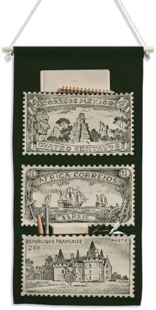 IAXIC Vintage Antique Stamp Canvas Wall Hanging Organizer with Pockets by IAXIC