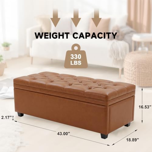 Mangodan 43 Inch Storage Ottoman, Tufted Ottoman with Storage - Image 2