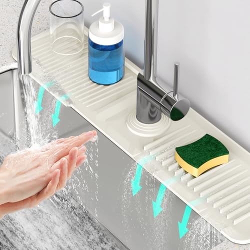 24'' Faucet Mat for Kitchen Sink [5°Slope Fast Self-draining] Faucet Mat Kitchen Sink Splash Guard Silicone Sink Faucet Mat Splash Guard Kitchen Sink Area Tidy Splash Faucet Guard Draining Mat-Beige by Snoquir