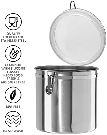 Oggi Stainless Steel Kitchen Canister 152 fl oz - Airtight Clamp Lid, Clear See-Thru Top - Ideal for Kitchen Storage, Food Storage, Pantry Storage. Jumbo Size 8" x 8". - Image 3