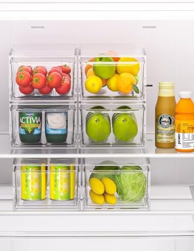 6 Pack Stackable Storage Drawers,Clear Fridge Organizer Rack - Image 3