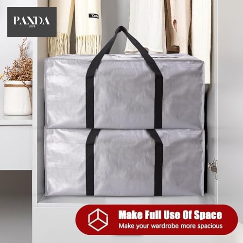PANDA JOYS Extra Large Moving Bags with Zippers & Carrying Handles, Heavy-Duty Storage Tote for Space Saving Moving Storage, Fold Flat, Alternative to Box and Bin - 8 Pack, Silver - Image 7