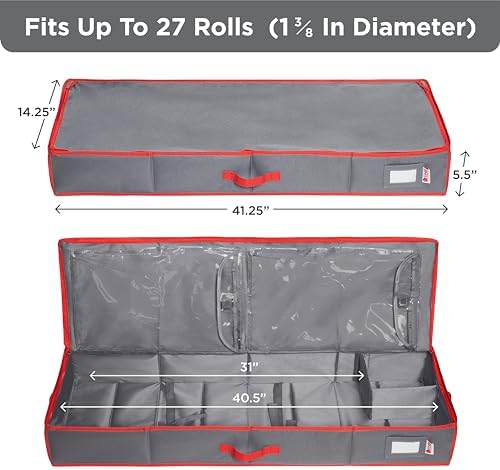 HOLDN’ STORAGE Premium Wrapping Paper Storage Container, Grey/Red Trim - Image 3