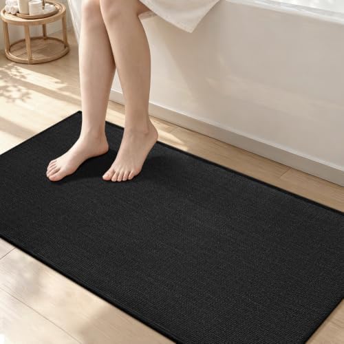 chakme Bathroom Rugs Mat 25x47, Ultra Thin Non Slip Bath Mat Large Quick Dry Absorbent Bath Mat for Bathroom Floor, (Black, 47"x25") by CHAKME