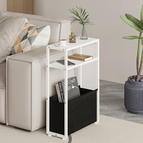 Leomonio Slim Side Table, Narrow End Table with Shelves - Image 3