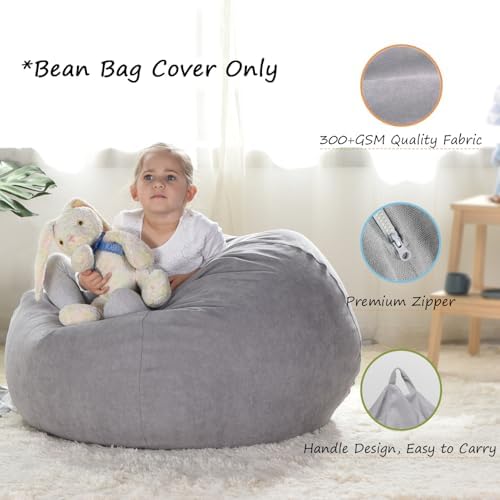 YuppieLife Stuffed Animal Storage Bean Bag Cover, 27" Canvas Toy Organizer - Image 2