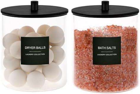 3 Pack Glass Jars and Acrylic Dryer Sheet Holder, Laundry Pods Container with Bamboo Lid and Measuring Cups for Laundry Room Organization, Powder Detergent Containers (Black) - Image 4
